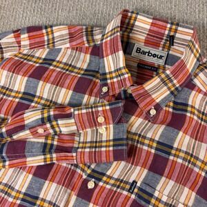 Barbour Bernard Tailored Fit Plaid Linen Button Down Shirt Mens M MSH3337RE51